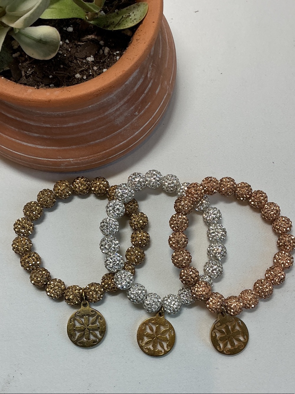 Rustic Cuff Emerson Gold Silver and Rose Gold Sparkle Beaded Bracelets Bundle